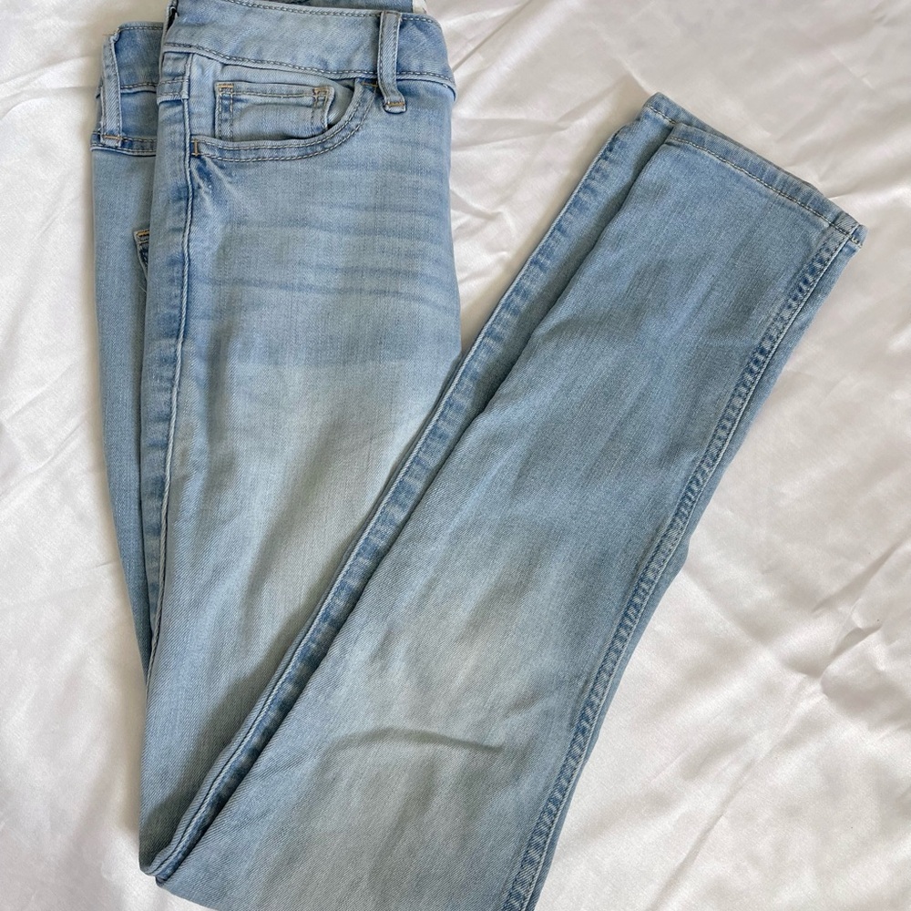 Hollister Blue Skinny Jeans with Distressed Look